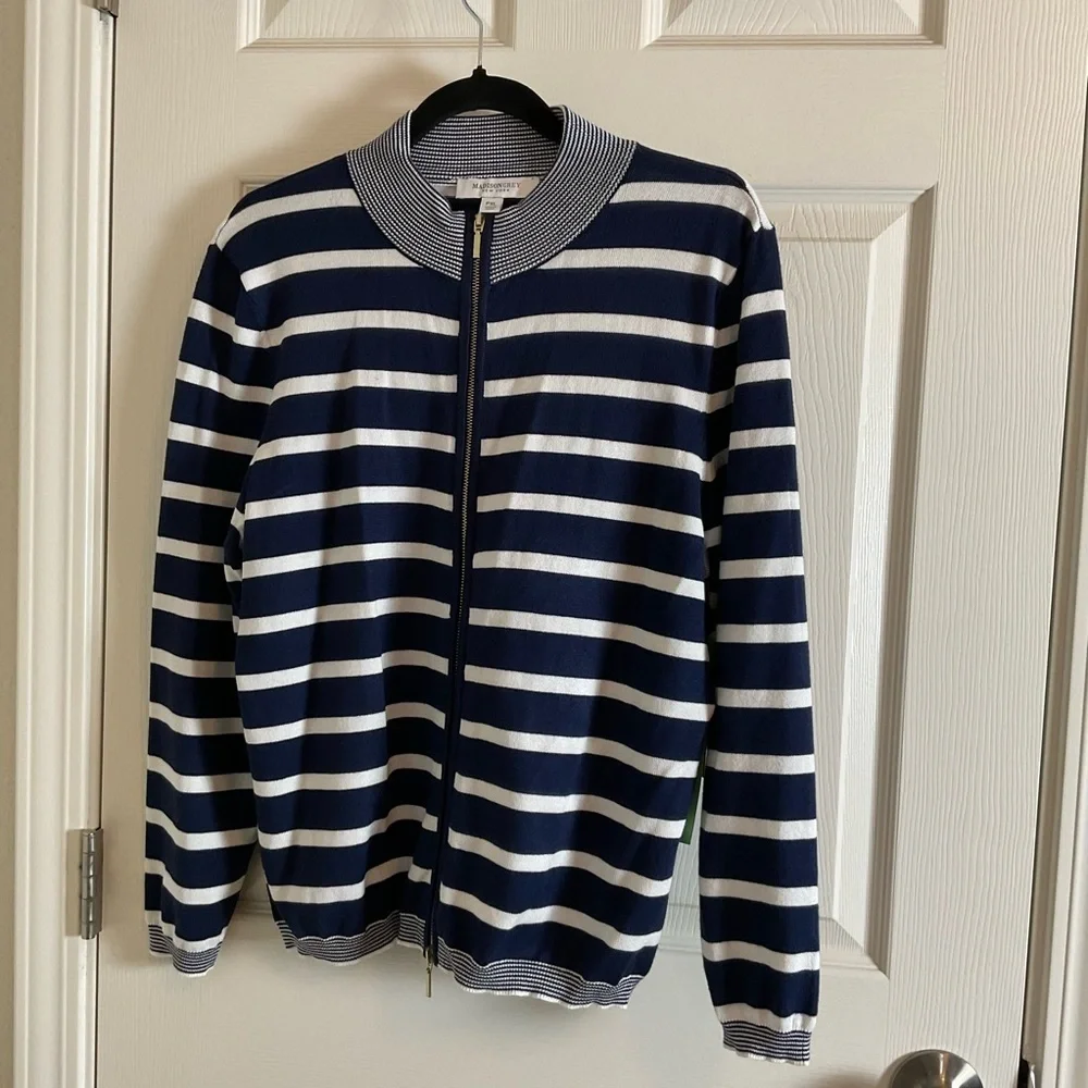 Madison Grey New York Navy & White Striped Full-Zip Cardigan NWT